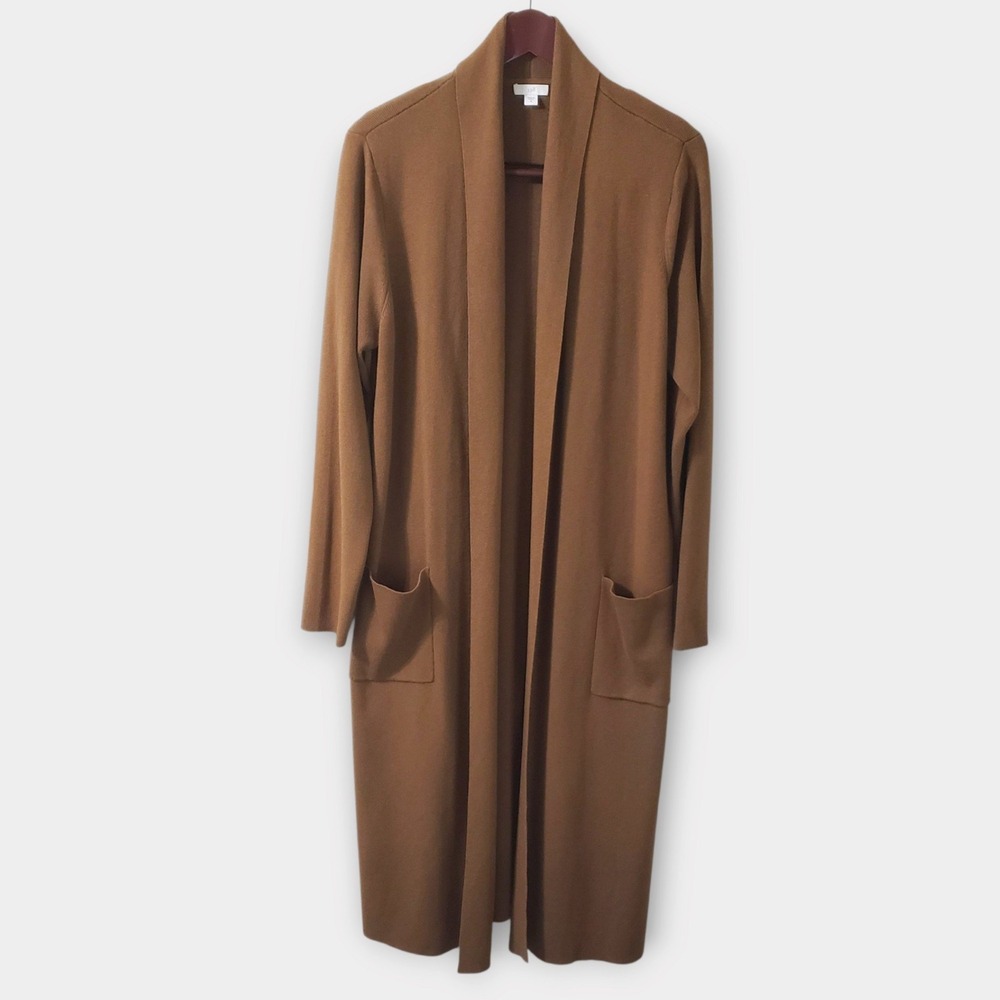 J. Jill Womens Medium Brown Open Front Longline Cardigan Wool Blend Duster M